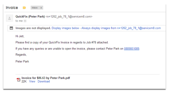 You're Done! The email will now be sent with the invoice attached.