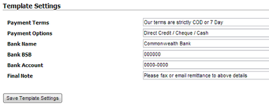 Set basic template settings in these fields