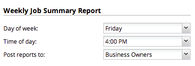 Settings available for the Weekly Job Summary report