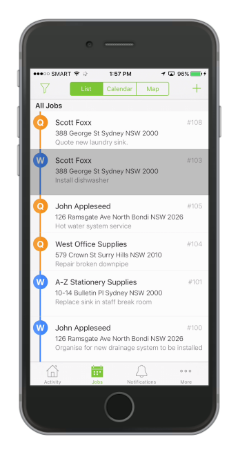 Open a job on the ServiceM8 app