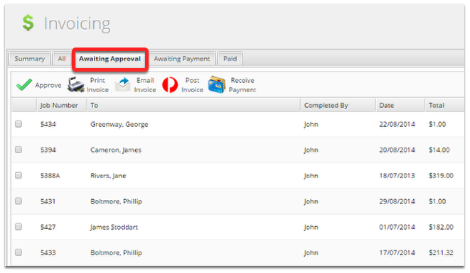 Awaiting Approval Tab