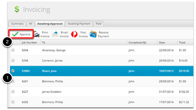 To approve, just tick a job and click Approve
