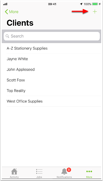 Client search and list in the app