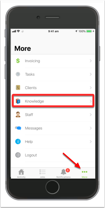 Knowledge option in app More menu