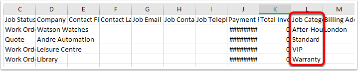 Excel export segmented by Job Category