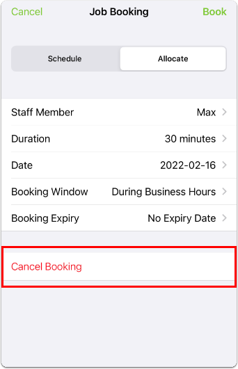 cancel booking in app