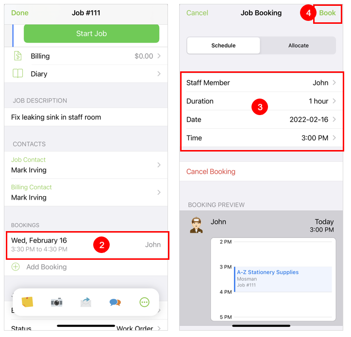 rescheduling from the job card