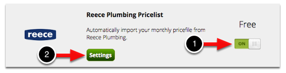 In the ServiceM8 Add-ons page, find the Reece add-on and switch it on