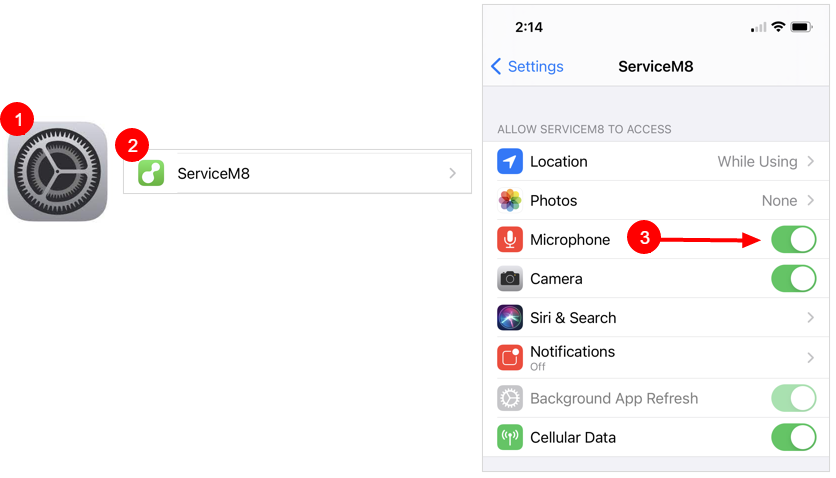 adjusting microphone settings on mobile device
