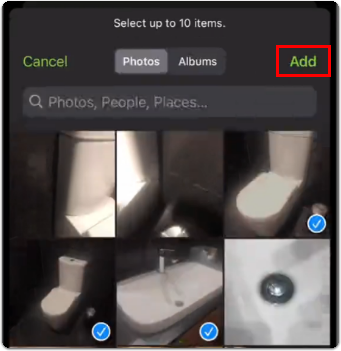 tap photos, then tap add