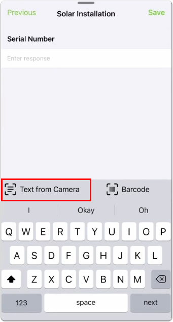 text from camera button