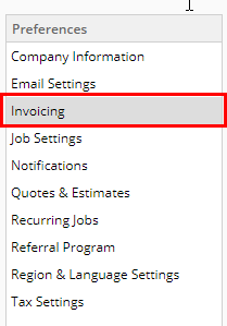 left menu for Preferences