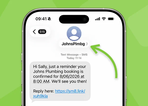Branded SMS Sender ID shown in an SMS conversation