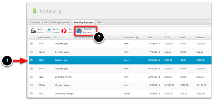 Awaiting Payment tab
