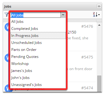 Job filter dropdown menu options
