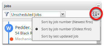 Job sorting options menu