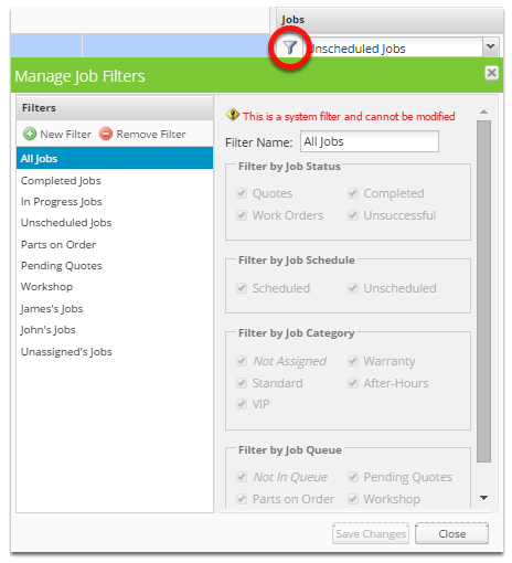 Manage Job Filters icon