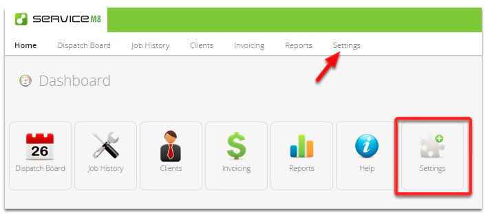 In the Dashboard, click Settings