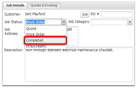 Open the same job again, set the status to Completed