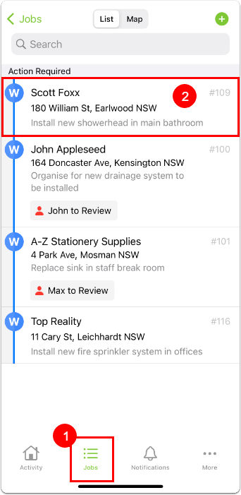 opening a job in the app