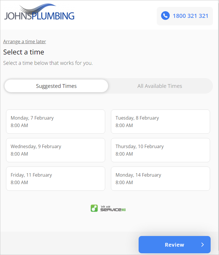 client-facing booking window