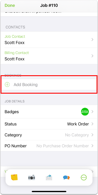 adding a booking from the job card