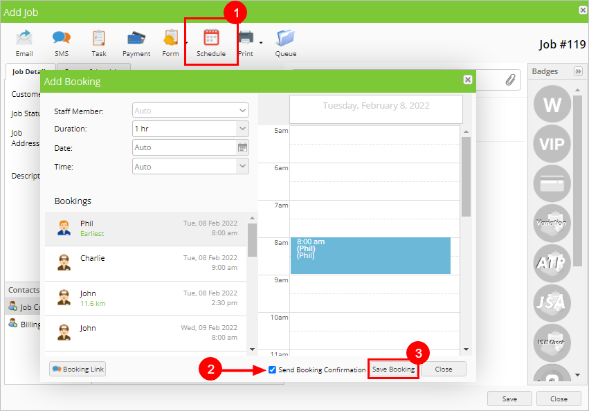 online dashboard booking confirmation