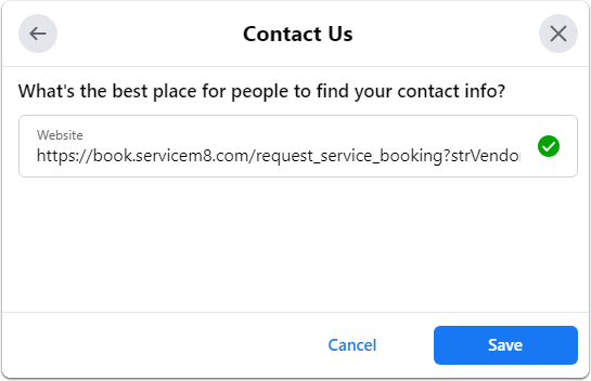 pasting the booking URL under Website