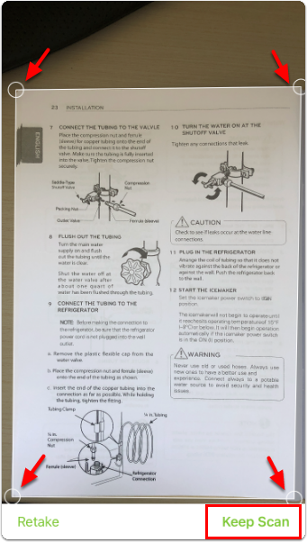 adjusting corners and keeping scan