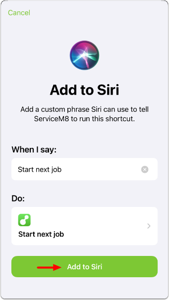 add to Siri window