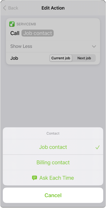 edit call contact action
