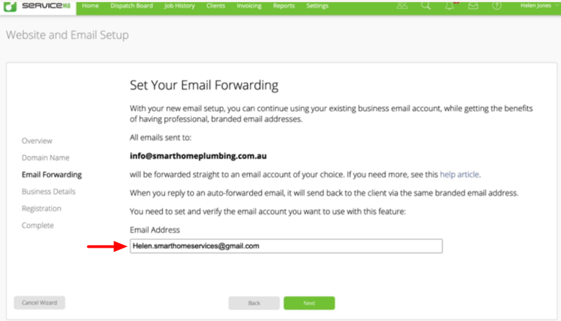 set your email forwarding