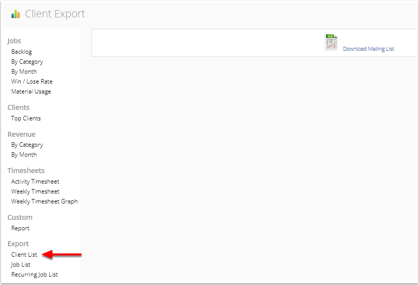Client List Export report