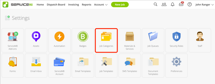 Job Categories in account settings