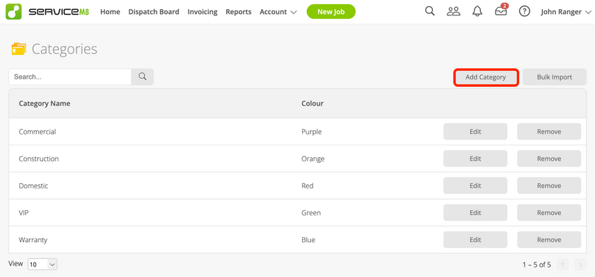 Editing and creating job categories