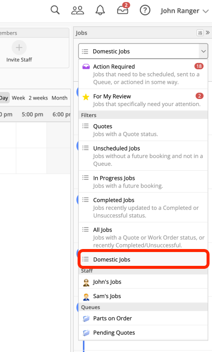 Filtered job list by category