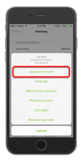Tap Approve invoice to proceed