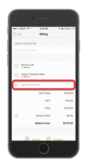 Tap Add Item/Service