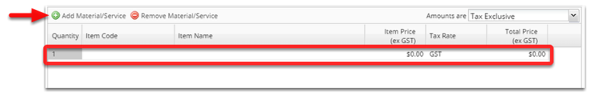 Click Add Material/Service