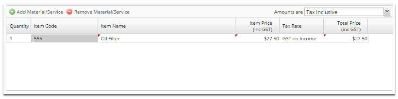 The oil filter item has now been added to the job