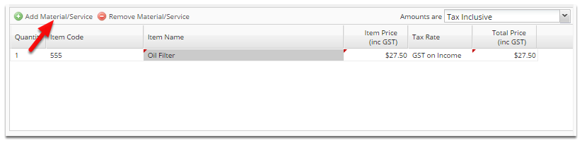 Click Add Material/Service