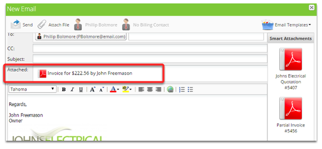 The invoice is now attached