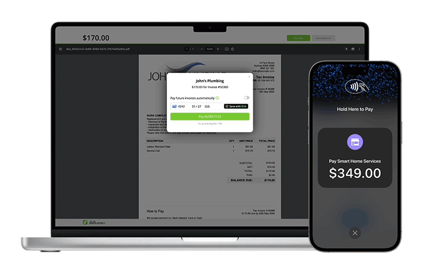 ServiceM8 Pay on desktop and iPhone
