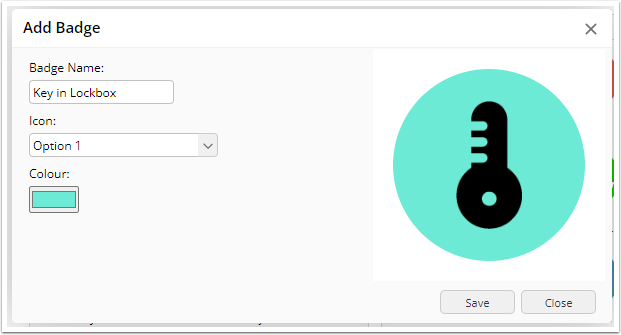 Add name, icon, and colour to create a custom badge