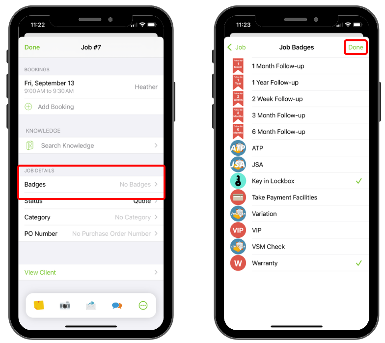 Adding badges to a job card from the mobile app