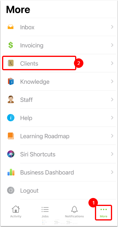 Opening client cards from the app