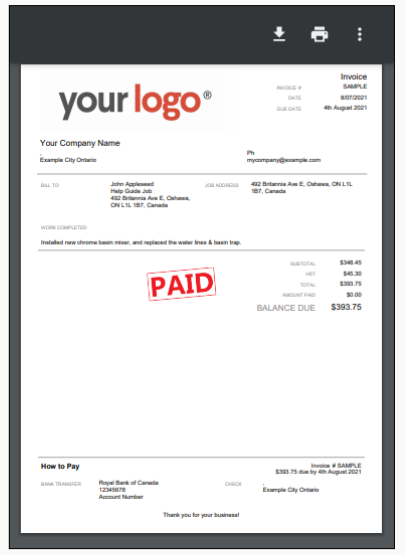 Total and job description only (no itemisation)