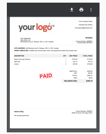 Itemised invoice