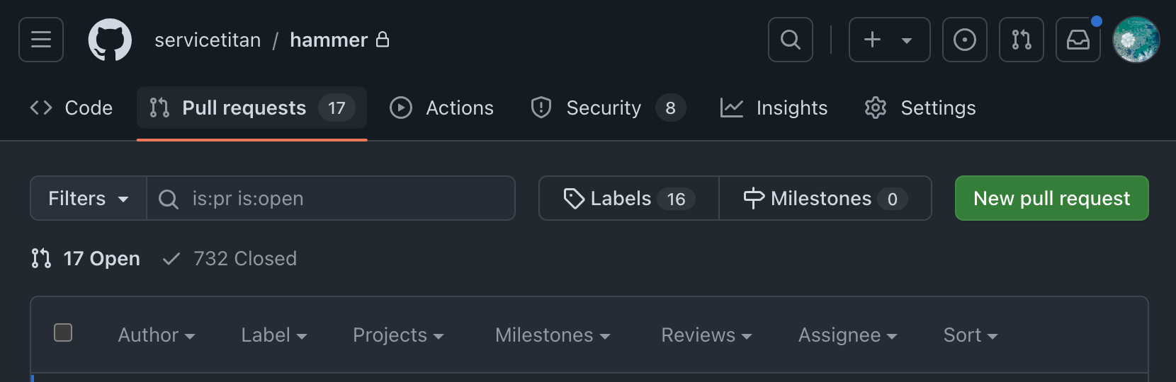 The Pull Request tab of the @servicetitan/hammer
repo