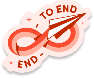 A paper plane traveling in an infinitely loop with the words "End to end"